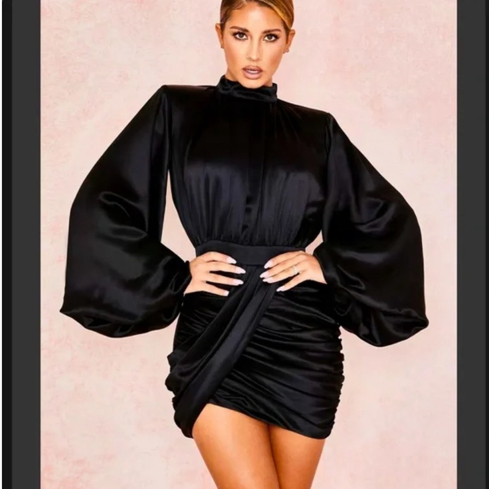 HOUSE OF CB KHRISTEN BLACK SATIN DRESS SIZE XSMALL